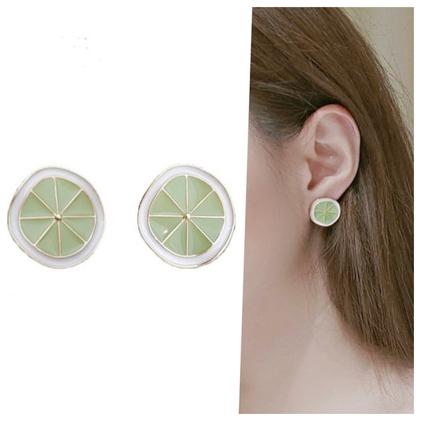 Green Lime Fruits Sliced Invisible Clip On Stud Earrings