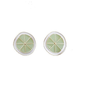 Green Lime Fruits Sliced Invisible Clip On Stud Earrings