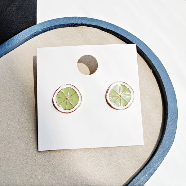 Green Lime Fruits Sliced Invisible Clip On Stud Earrings