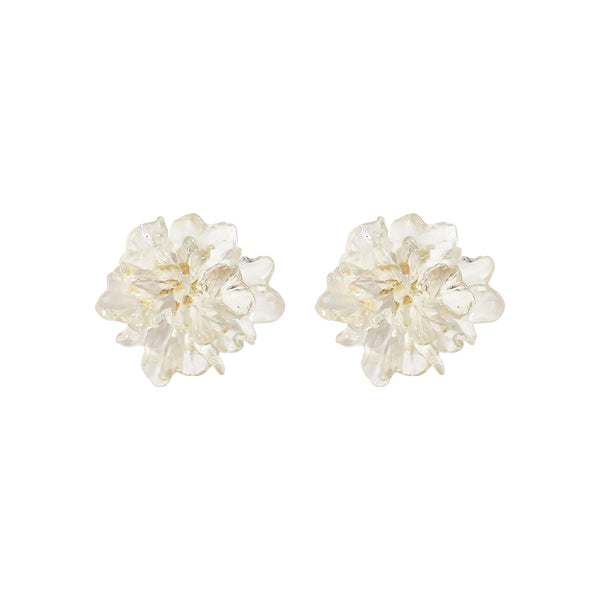 Clear Large Flower Invisible Clip On Stud Earrings
