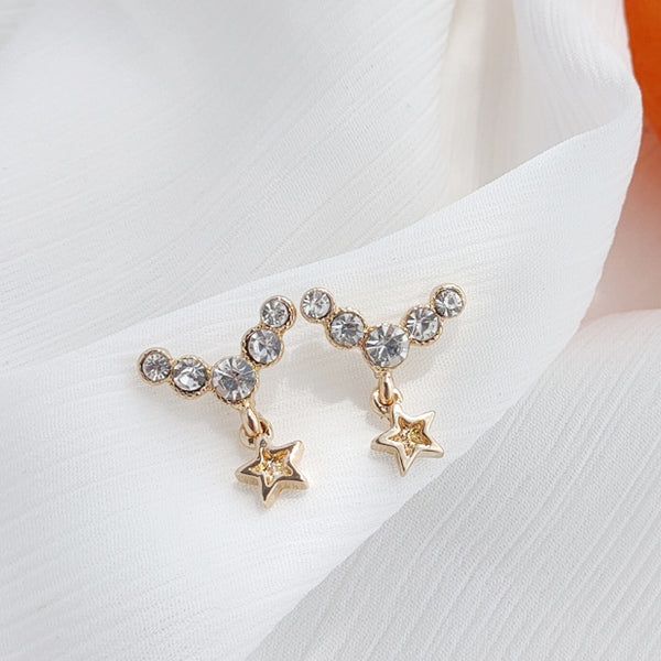 Dangle Crystal Rhinestone Star Invisible Clip On Stud Earrings