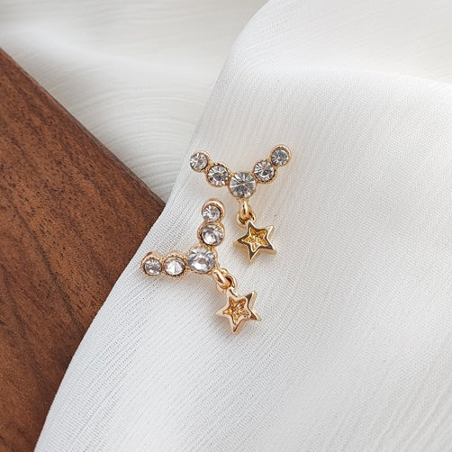 Dangle Crystal Rhinestone Star Invisible Clip On Stud Earrings