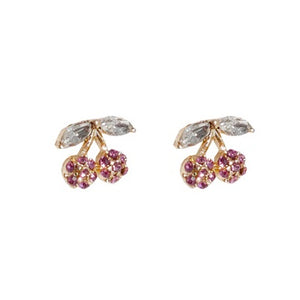 Crystal Rhinestone Cherry Pink Invisible Clip On Stud Earrings