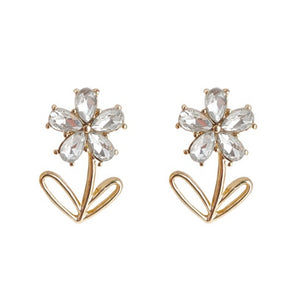 Flower Clear Crystal Rhinestone Invisible Clip On Stud Earrings