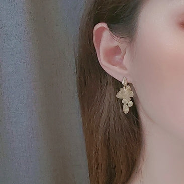 Dangle Gold Leaf Leaves Invisible Clip On Stud Earrings