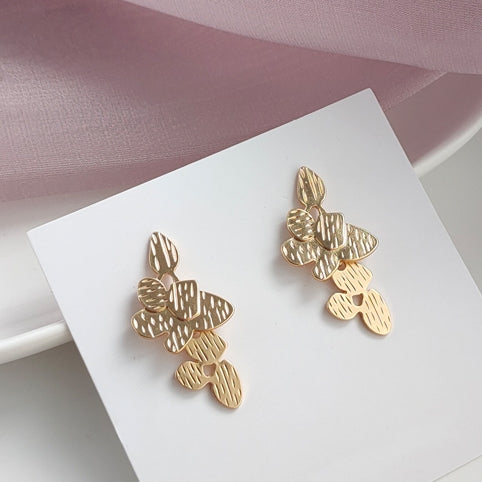 Dangle Gold Leaf Leaves Invisible Clip On Stud Earrings