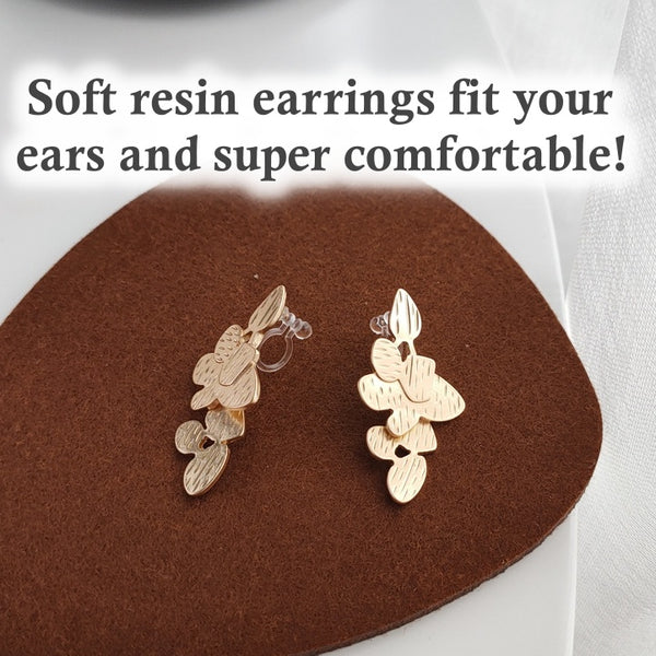 Dangle Gold Leaf Leaves Invisible Clip On Stud Earrings