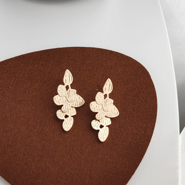 Dangle Gold Leaf Leaves Invisible Clip On Stud Earrings
