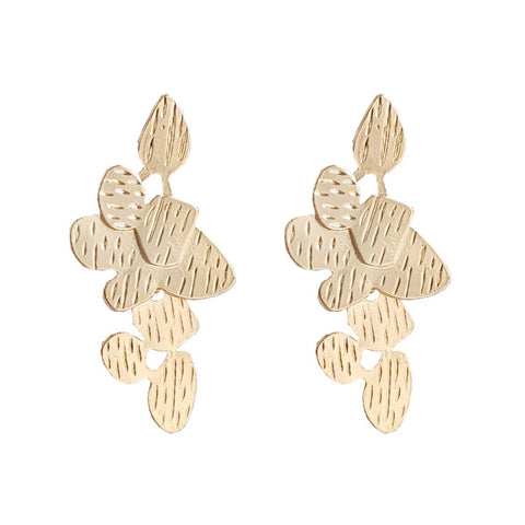 Dangle Gold Leaf Leaves Invisible Clip On Stud Earrings