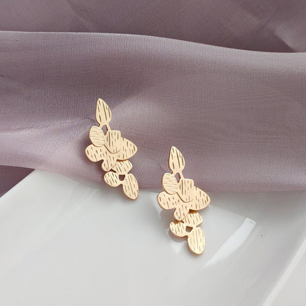 Dangle Gold Leaf Leaves Invisible Clip On Stud Earrings