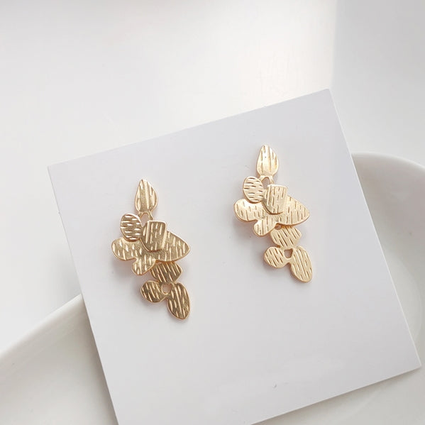Dangle Gold Leaf Leaves Invisible Clip On Stud Earrings