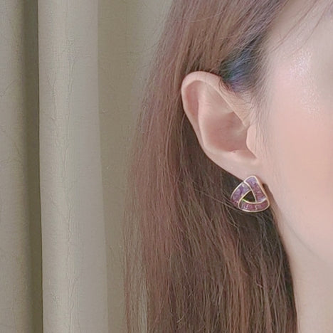 Dark Purple Crystal Mosaic Invisible Clip On Stud Earrings