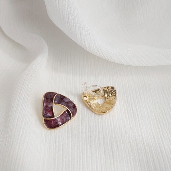 Dark Purple Crystal Mosaic Invisible Clip On Stud Earrings