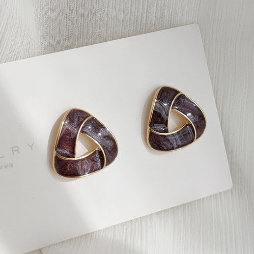 Dark Purple Crystal Mosaic Invisible Clip On Stud Earrings