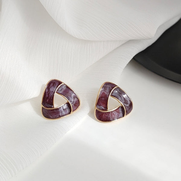 Dark Purple Crystal Mosaic Invisible Clip On Stud Earrings