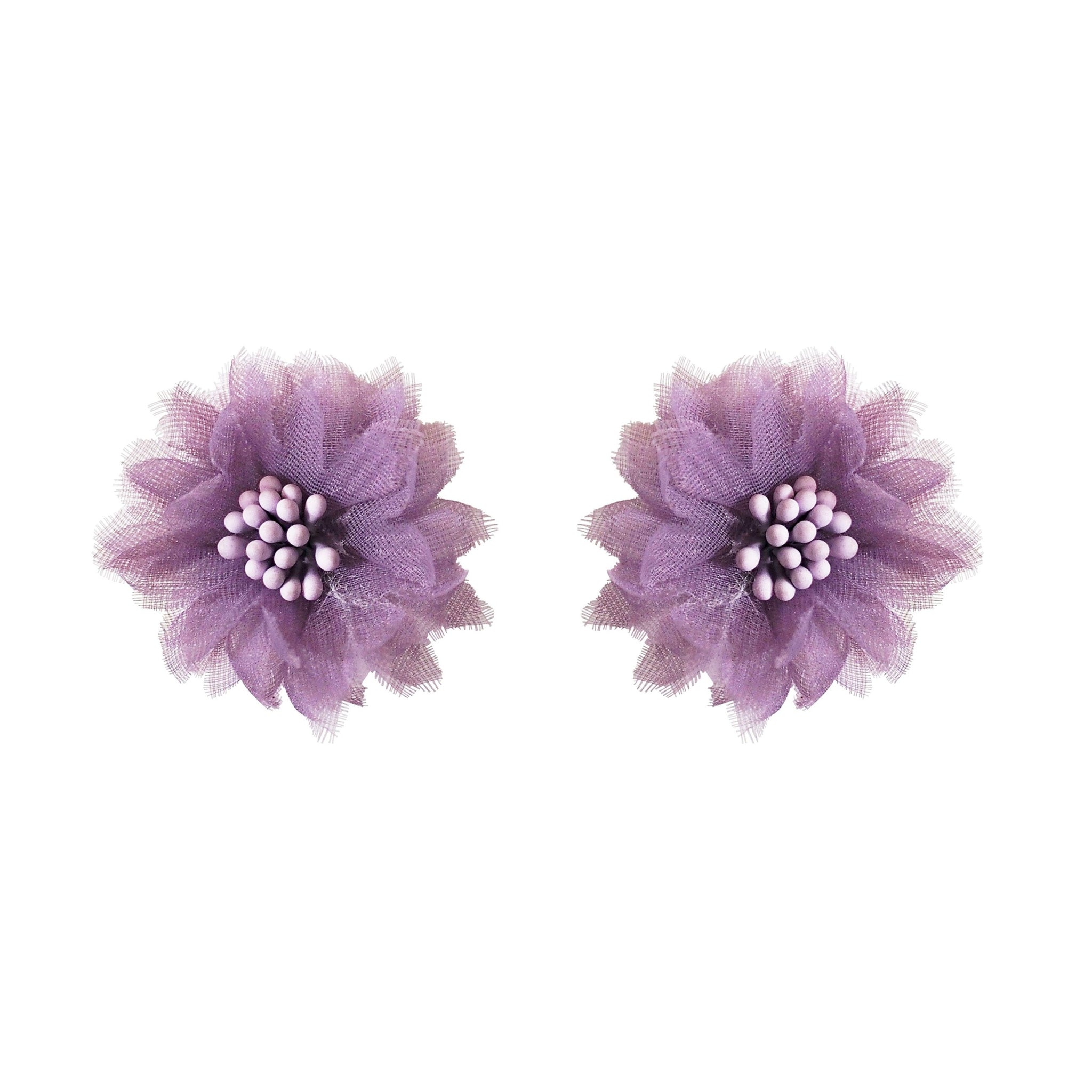 Fabric Light Purple Flower Invisible Clip On Stud Earrings
