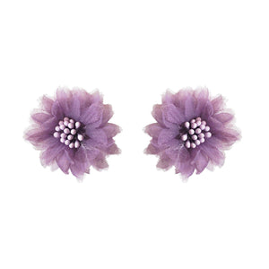 Fabric Light Purple Flower Invisible Clip On Stud Earrings