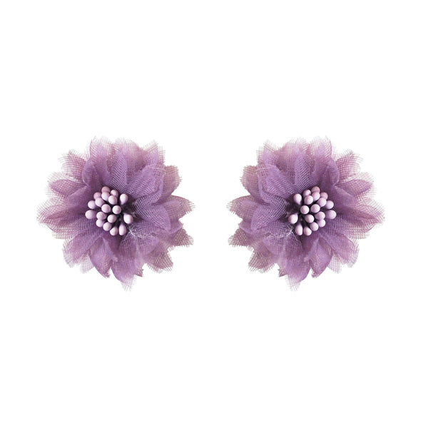 Fabric Light Purple Flower Invisible Clip On Stud Earrings
