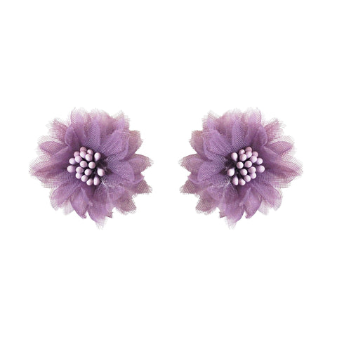 Fabric Light Purple Flower Invisible Clip On Stud Earrings