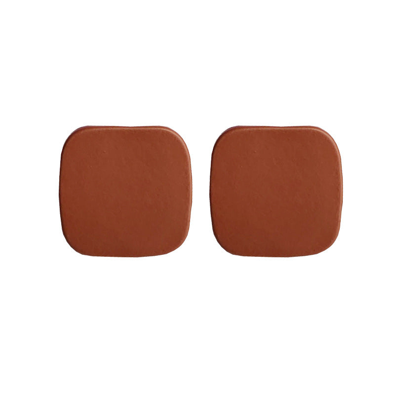 Minimal Square Dark Red Invisible Clip On Stud Earrings