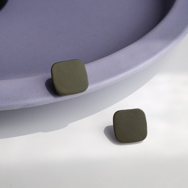 Minimal Square Moss Green Invisible Clip On Stud Earrings