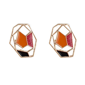 Organic Shaped Pink Red Mosaic Crystal Invisible Clip On Stud Earrings