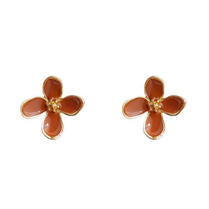 Pretty Pink Flower Invisible Clip On Stud Earrings
