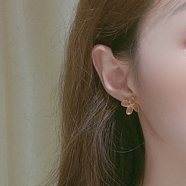 Pretty Pink Flower Invisible Clip On Stud Earrings