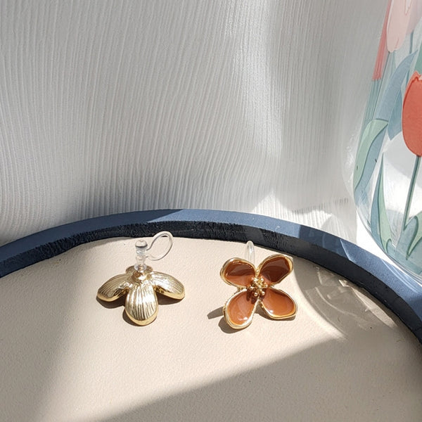 Pretty Pink Flower Invisible Clip On Stud Earrings