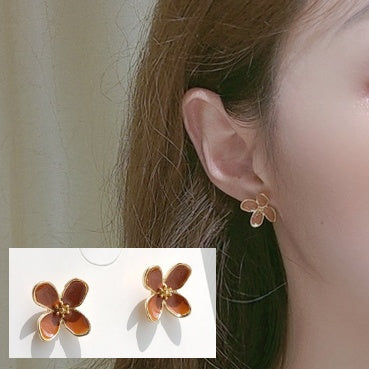 Pretty Pink Flower Invisible Clip On Stud Earrings