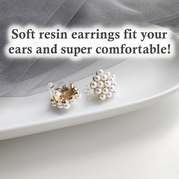Round White Pearl Invisible Clip On Stud Earrings