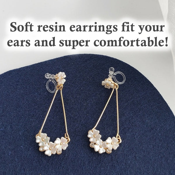 Dangle White Flower Invisible Clip On Earrings