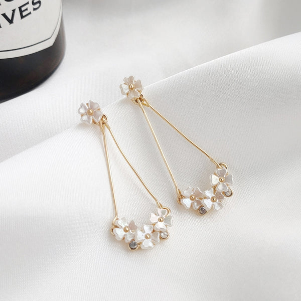 Dangle White Flower Invisible Clip On Earrings