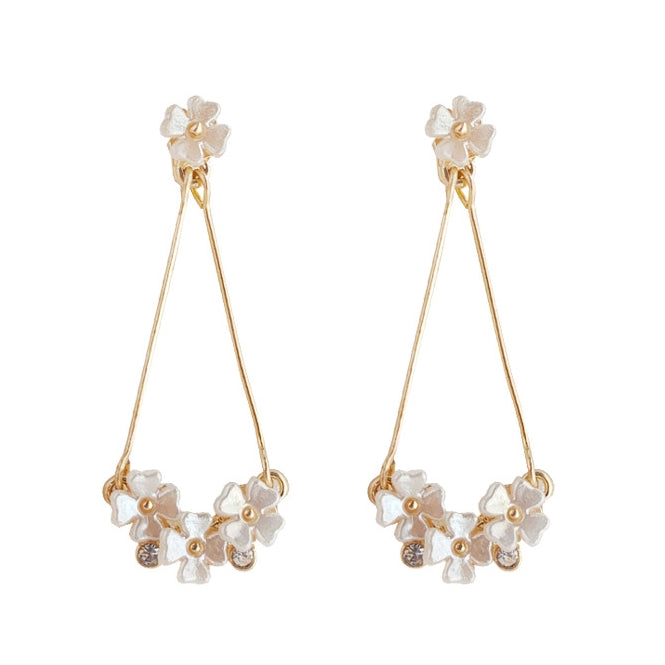 Dangle White Flower Invisible Clip On Earrings