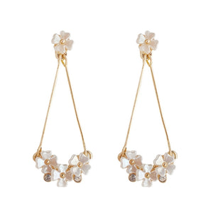 Dangle White Flower Invisible Clip On Earrings