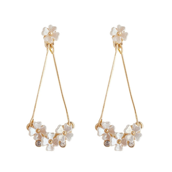 Dangle White Flower Invisible Clip On Earrings