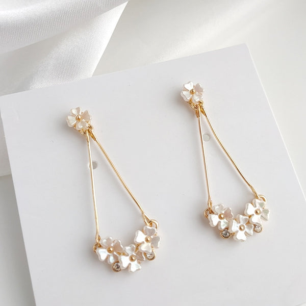 Dangle White Flower Invisible Clip On Earrings