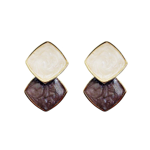 White Light Brown Double Square Minimal Invisible Clip On Earrings