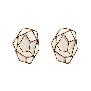 Organic Shaped White Mosaic Crystal Invisible Clip On Stud Earrings