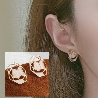 Organic Shaped White Mosaic Crystal Invisible Clip On Stud Earrings