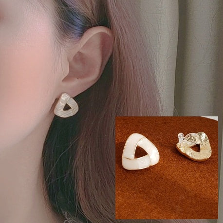 White Triangle Crystal Mosaic Invisible Clip On Earrings