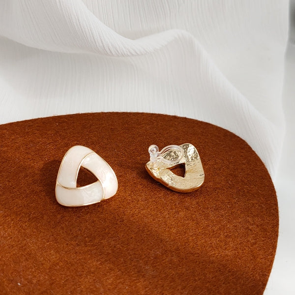 White Triangle Crystal Mosaic Invisible Clip On Earrings