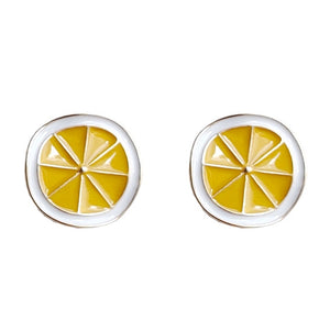 Yellow Lemon Sliced Fruits Invisible Clip On Earrings