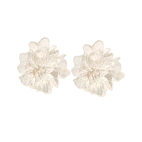 Clear Large Flower Invisible Clip On Stud Earrings