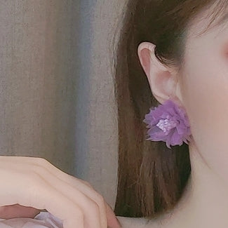 Fabric Light Purple Flower Invisible Clip On Stud Earrings