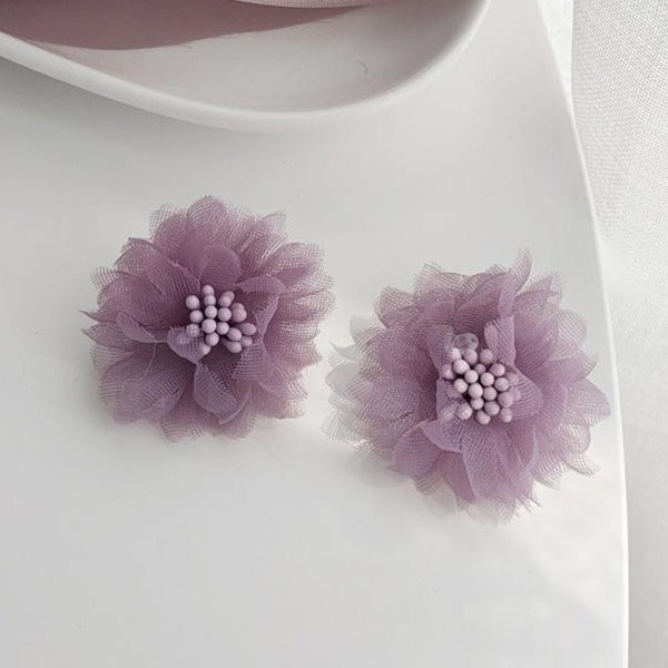Fabric Light Purple Flower Invisible Clip On Stud Earrings