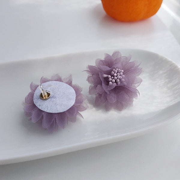 Fabric Light Purple Flower Invisible Clip On Stud Earrings