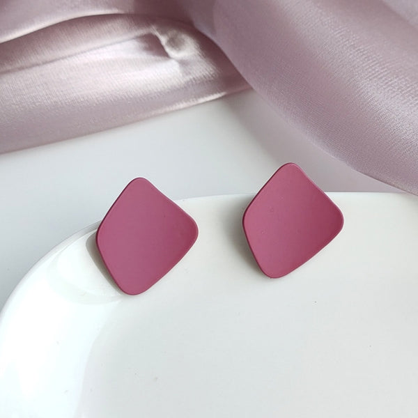 Square Matte Purple Invisible Clip On Stud Earrings