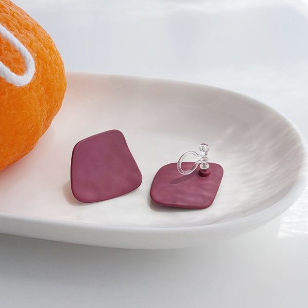 Square Matte Purple Invisible Clip On Stud Earrings
