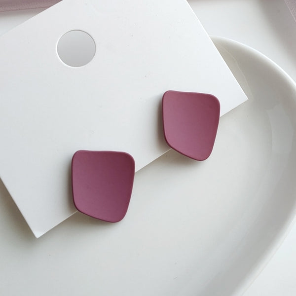 Square Matte Purple Invisible Clip On Stud Earrings